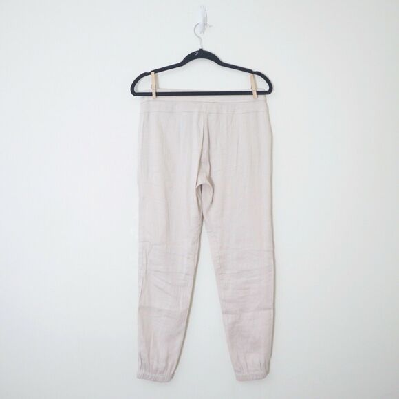 Vince Size 4 Linen Blend Patchwork Cargo Jogger Pants Cream Zipper Front - Picture 9 of 12